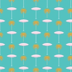 Small - Retro palm tree and beach umbrella pattern repeat