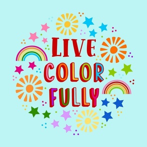 18x18 Panel Live Color Fully Rainbows Stars and Sunshine on Blue for DIY Throw Pillow or Cushion Cover