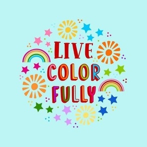 6" Circle Panel Live Color Fully Rainbows Stars and Sunshine on Blue for Embroidery Hoop Projects Quilt Squares