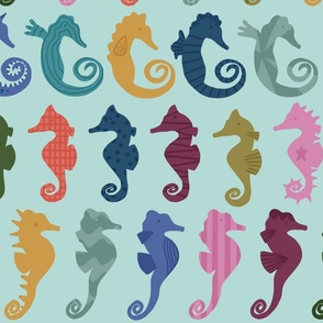 Bright Seahorses On A Light Teal Background - Large