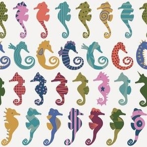 Playful Rainbow Seahorses On A White Background - Small - 6x6 inch repeat