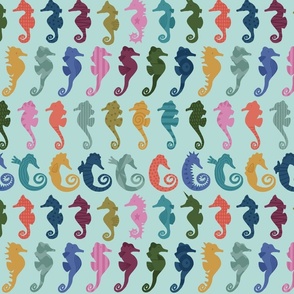 Bright Seahorses On A Light Teal Background - Medium