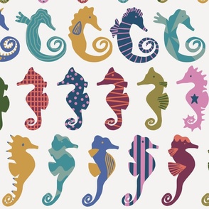 Rainbow Seahorses On A White Background - Large