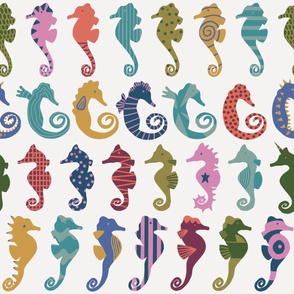 Playful Rainbow Seahorses On A White Background - Jumbo - 24x24 inch repeat