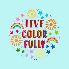 4" Circle Panel Live Color Fully Rainbows Stars and Sunshine on Blue for Embroidery Hoop Projects Quilt Squares Iron On Patches