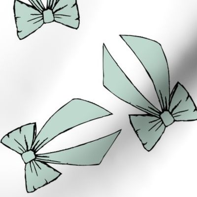 large - sweet bows in celedon blue on white