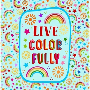 14x18 Panel Live Color Fully Rainbows Stars and Sunshine on Blue for DIY Garden Flag Small Wall Hanging or Hand Towel