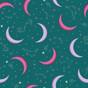 Moon and stars pink and green