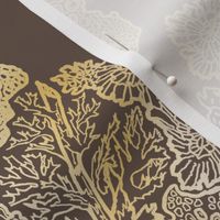 Gold Moss and Lichen Damask on Cocoa