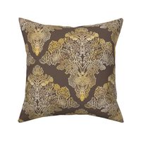 Gold Moss and Lichen Damask on Cocoa