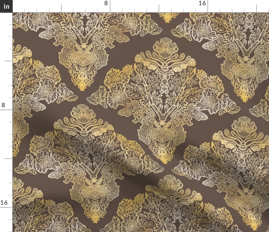 Gold Moss and Lichen Damask on Cocoa