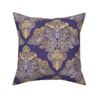 Gold Moss and Lichen Damask on Blue Violet