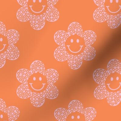 Retro Smiley Face Flower _ pink orange
