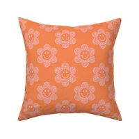 Retro Smiley Face Flower _ pink orange