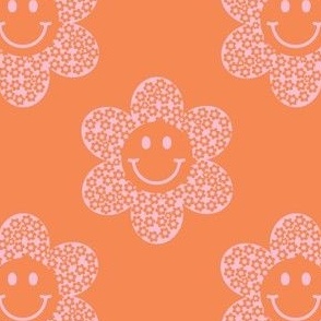Retro Smiley Face Flower _ pink orange