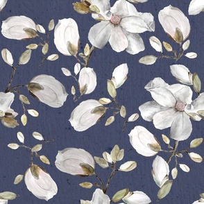 Large white flowers on navy blue / floral 
