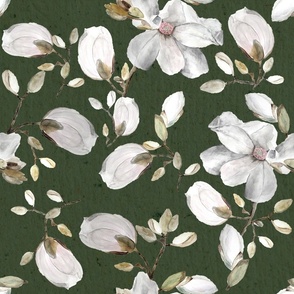 forest green white blossoms