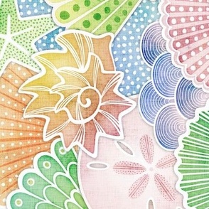 Rainbow Seashells- Summer Beach- Sea Shells Wallpaper- Watercolor Pastel Colors- Coastal Grandma- Rotated