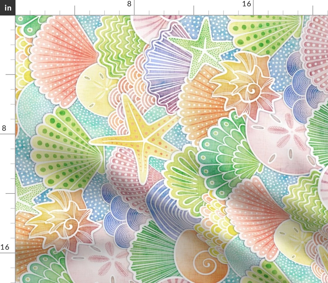 Rainbow Seashells- Summer Beach- Sea Shells Wallpaper- Watercolor Pastel Colors- Coastal Grandma- Rotated