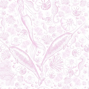 Mermaid Narwhal Toile - Baby Pink