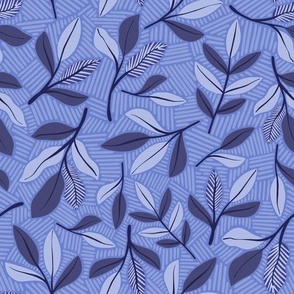 Lined Leaves - tonal blue