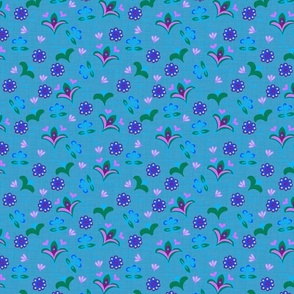 Bold Purple and Teal Blue Textured Boho Ditsy Floral