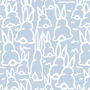 White bunny bottoms on light blue