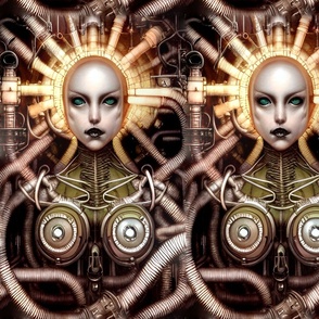 10 biomechanical goddess angel halo bioorganic half naked nude bald female yellow green woman cyborg robot android tentacles monsters cables wires cybernetics machine demons breast aliens sci-fi  science fiction futuristic flesh Halloween body horror scar