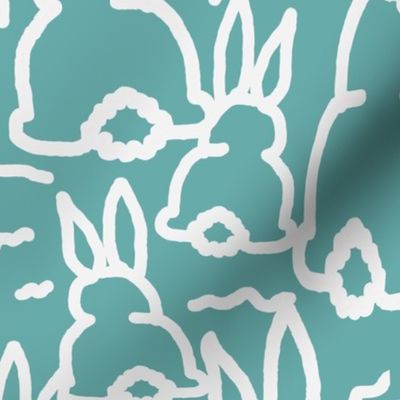 White bunny bottoms on teal