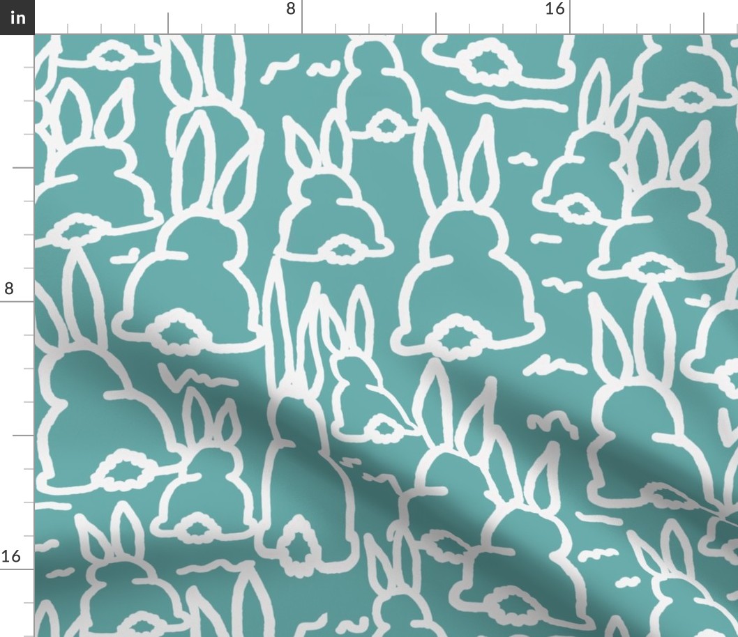 White bunny bottoms on teal