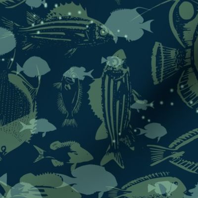 deep ocean fish family dark blue - M