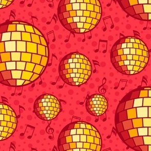 M - Red Disco Ball Music Notes – Red & Yellow Mirror Glitter Ball