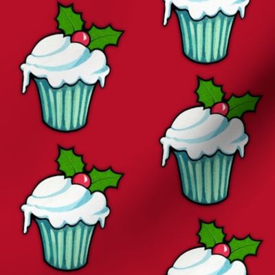 Christmas Holly Cupcake on Red