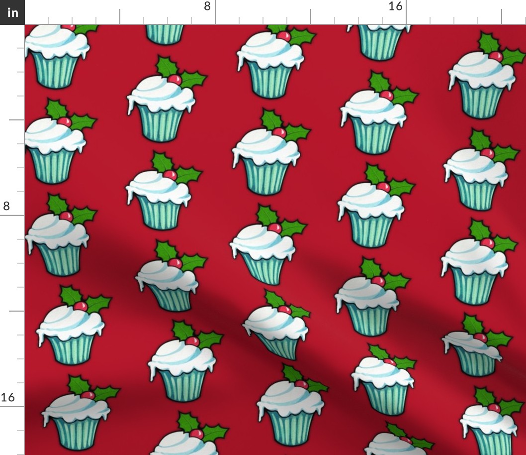 Christmas Holly Cupcake on Red