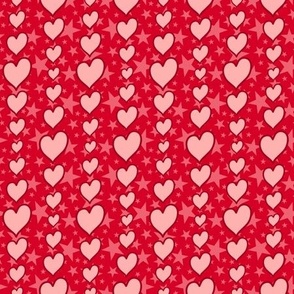 S - Red Hearts & Stars – Bright Valentines Love Heart Stripe