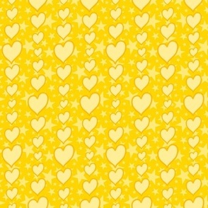 S - Yellow Hearts & Stars – Bright Valentines Love Heart Stripe