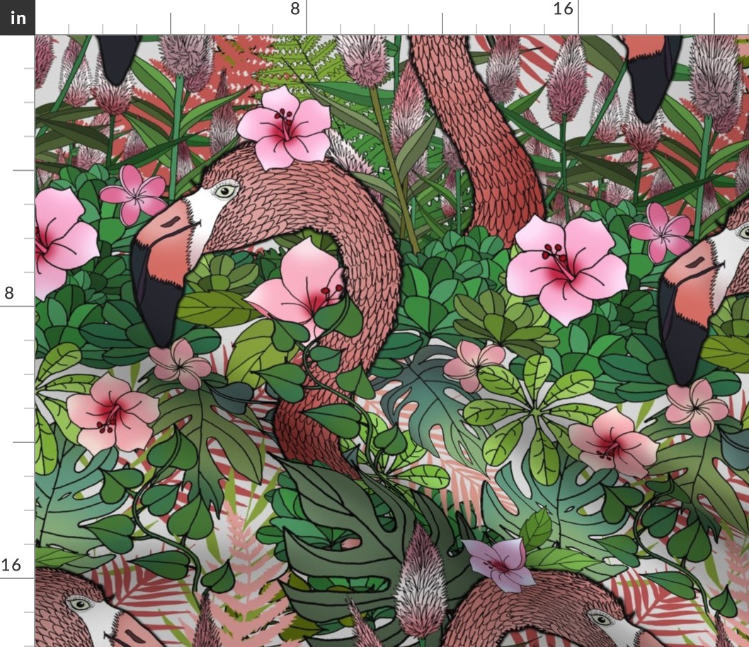  Flamingos in a Forest Full of Tropical Flowers (JUMBO scale)  