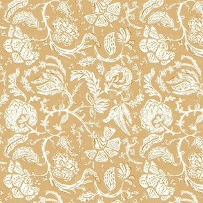 Julia - Block Print Indian Floral in Honey Gold 12 inch repeat