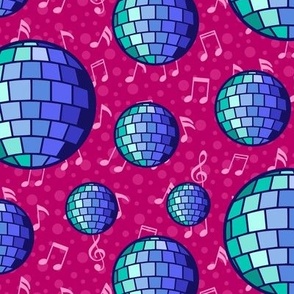 M - Pink Disco Ball Music Notes – Magenta, Blue & Aqua Mirror Glitter Ball