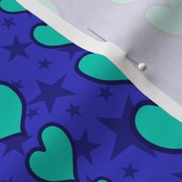 M - Blue Hearts & Stars – Bright Blue & Aqua Valentines Love Heart Stripe