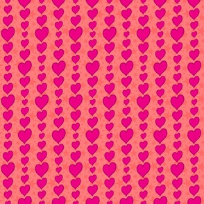 M - Peach Hearts & Stars – Bright Pink & Coral Valentines Love Heart Stripe