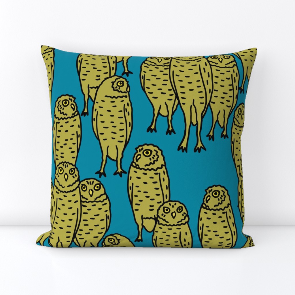 large - yellow owls on teal