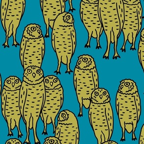 large - yellow owls on teal