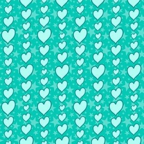 S - Aqua Hearts & Stars – Bright Aquamarine Teal Green Valentines Love Heart Stripe