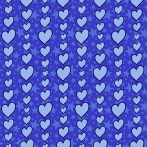 S - Blue Hearts & Stars – Bright Valentines Love Heart Stripe