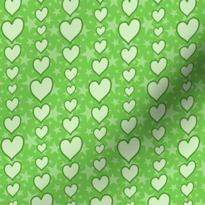 S - Green Hearts & Stars – Bright Valentines Love Heart Stripe