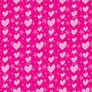 S - Pink Hearts & Stars – Bright Fuchsia Magenta Valentines Love Heart Stripe