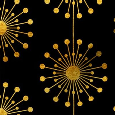 Vintage Dandelion Print in Black and Gold Texture, Mid Century Modern Luxury Floral Pattern MEDIUM