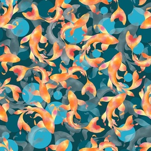 Koi Fish Clusters | Orange and Blue color palette