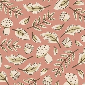 Woodland Flora | Terra Cotta Pink and Green Gold | Forest